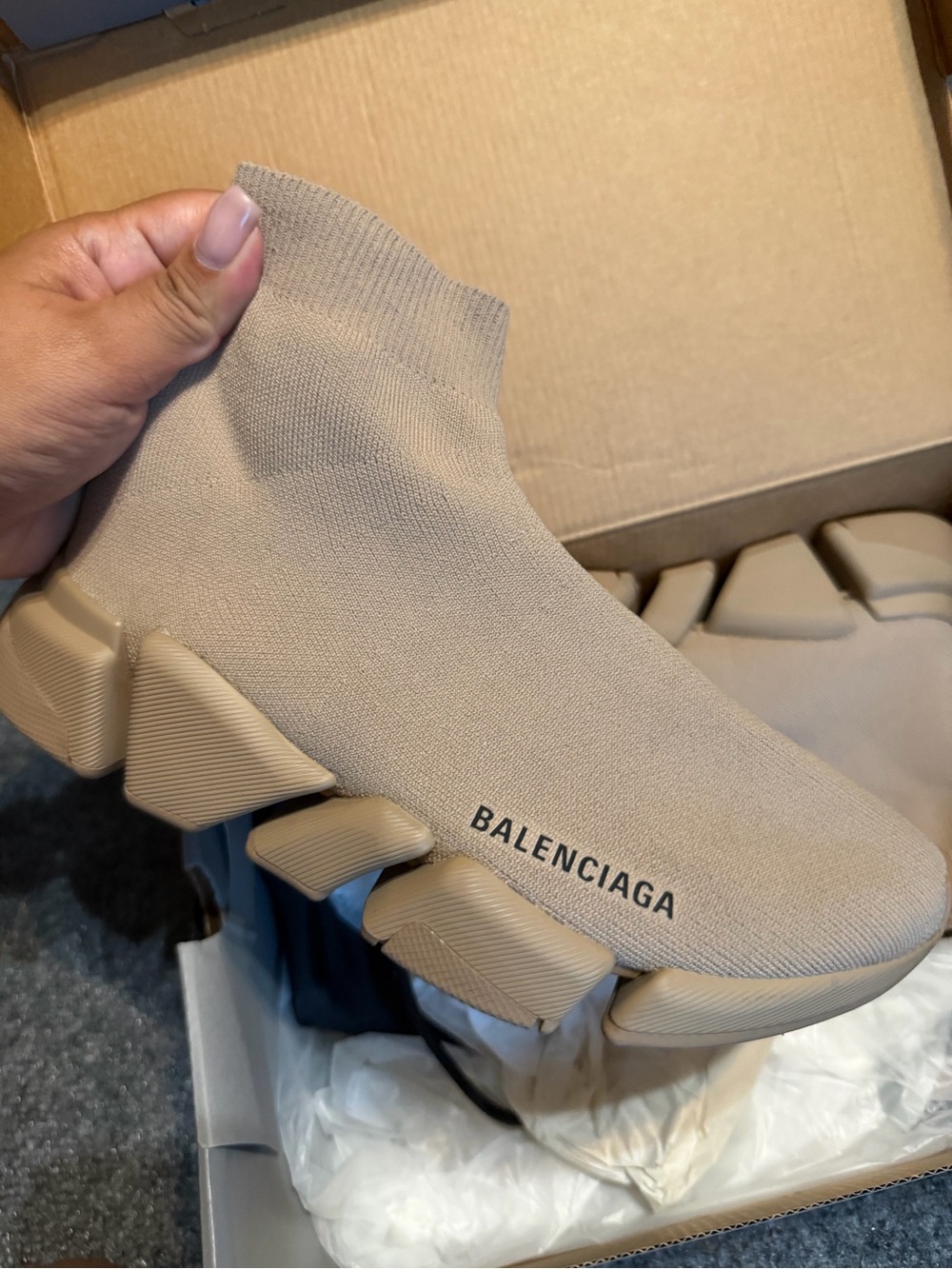 Balenciaga women’s  Beige Speed Trainer Sock Sneaker